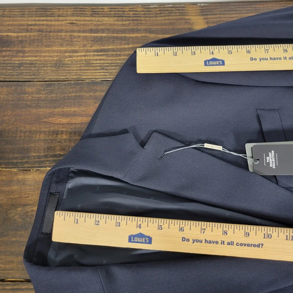 Michael Kors KOOP Mens Sport Coat Blazer Two Button Navy Blue Poly Blend 44L NEW